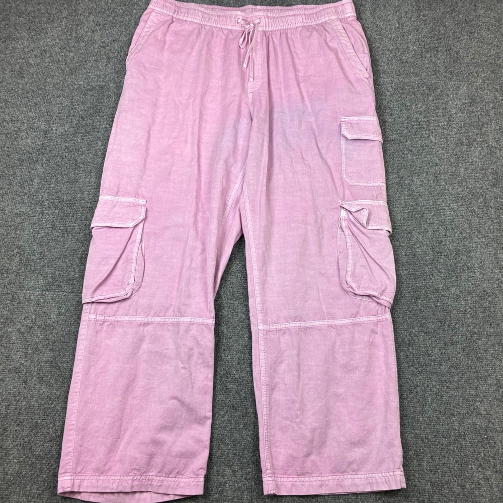 Old Navy Pink Wide Leg Cargo Pants Mid Rise Comfort Waistband Womens Size XL
